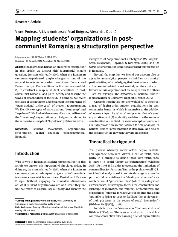 Pdf Mapping Students Organizations In Post Communist Romania A Structuration Perspective Liviu Andreescu And Andra Dodita Academia Edu
