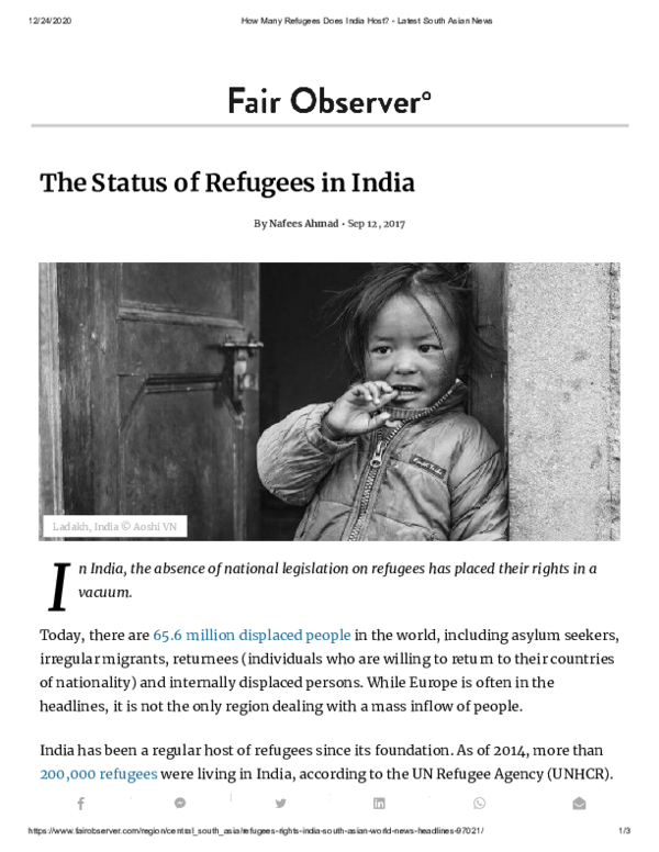 (PDF) The Status of Refugees in India