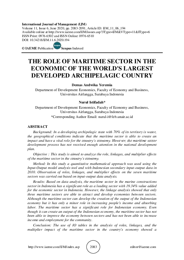 (PDF) THE ROLE OF MARITIME SECTOR IN THE ECONOMIC OF THE WORLD'S