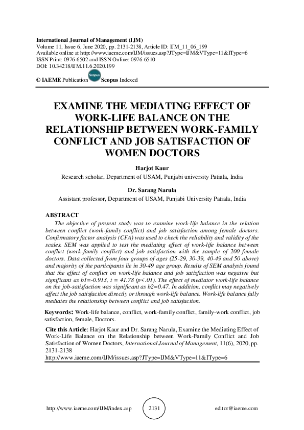 (PDF) EXAMINE THE MEDIATING EFFECT OF WORK-LIFE BALANCE ON THE ...