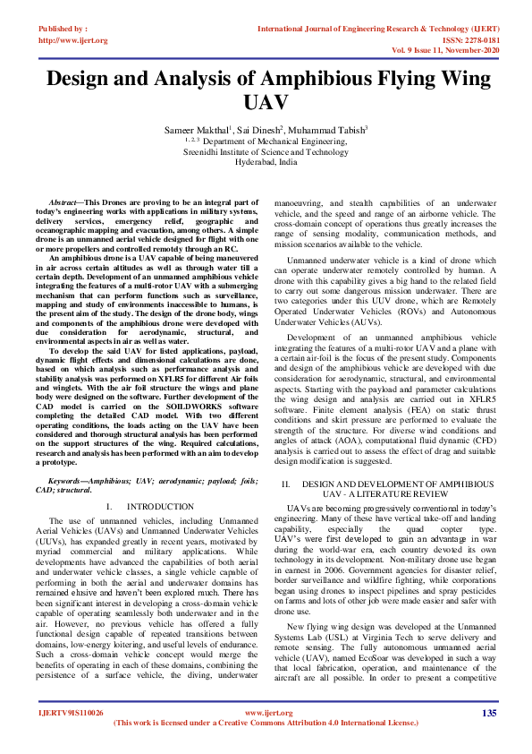 (PDF) IJERT-Design and Analysis of Amphibious Flying Wing UAV