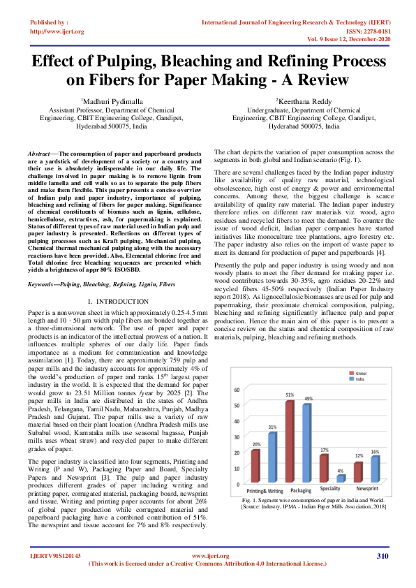 (PDF) IJERTEffect of Pulping, Bleaching and Refining Process on Fibers