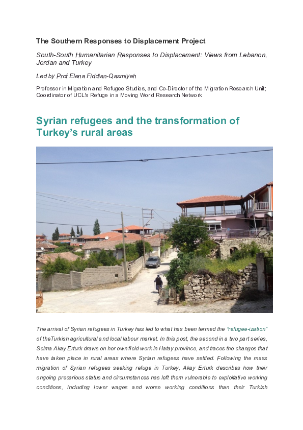 (PDF) Syrian refugees and the transformation of Turkey's rural areas