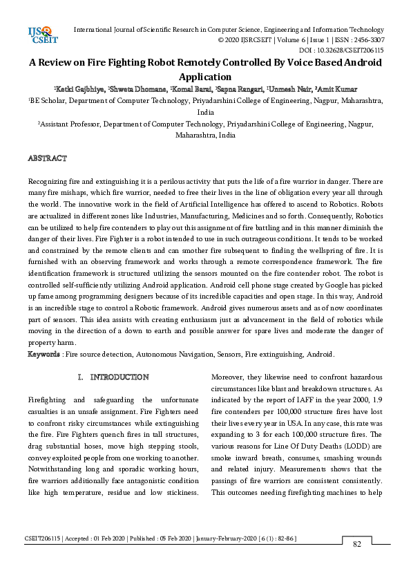 (PDF) A Review on Fire Fighting Robot Remotely Controlled By Voice