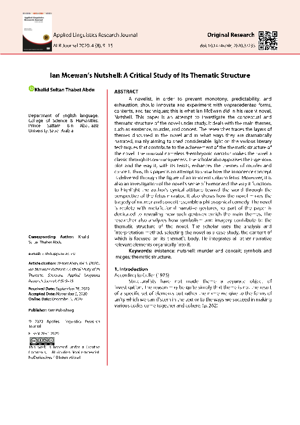 (PDF) Ian McEwan’s Nutshell A Critical Study of Its Thematic Structure