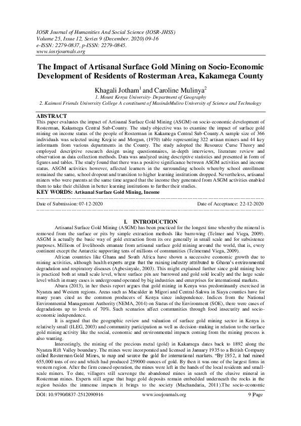 (PDF) The Impact of Artisanal Surface Gold Mining on Socio-Economic ...