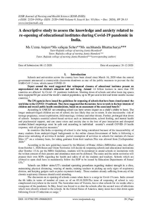 (PDF) A descriptive study to assess the knowledge and anxiety related ...
