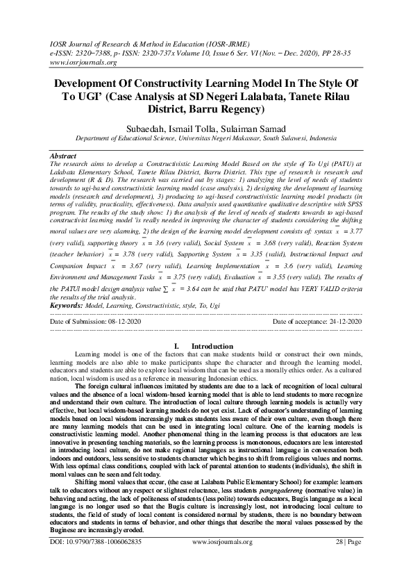 (PDF) Development Of Constructivity Learning Model In The Style Of To ...
