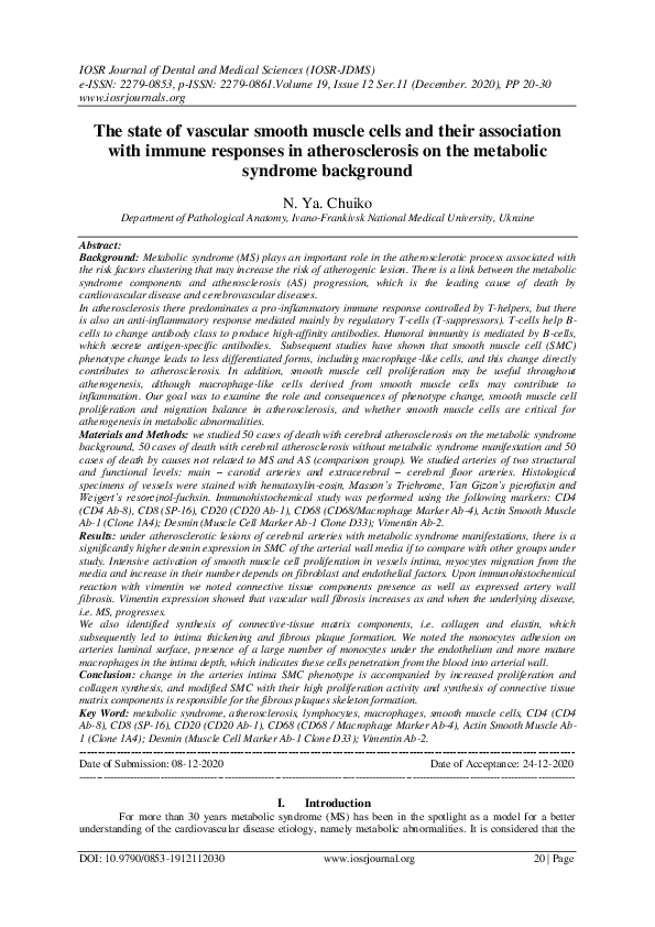(PDF) The state of vascular smooth muscle cells and their association ...
