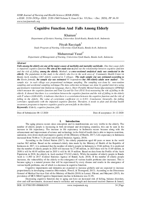 (PDF) Cognitive Function And Falls Among Elderly