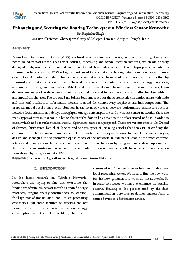 (PDF) Enhancing and Securing the Routing Techniques in Wireless Sensor ...