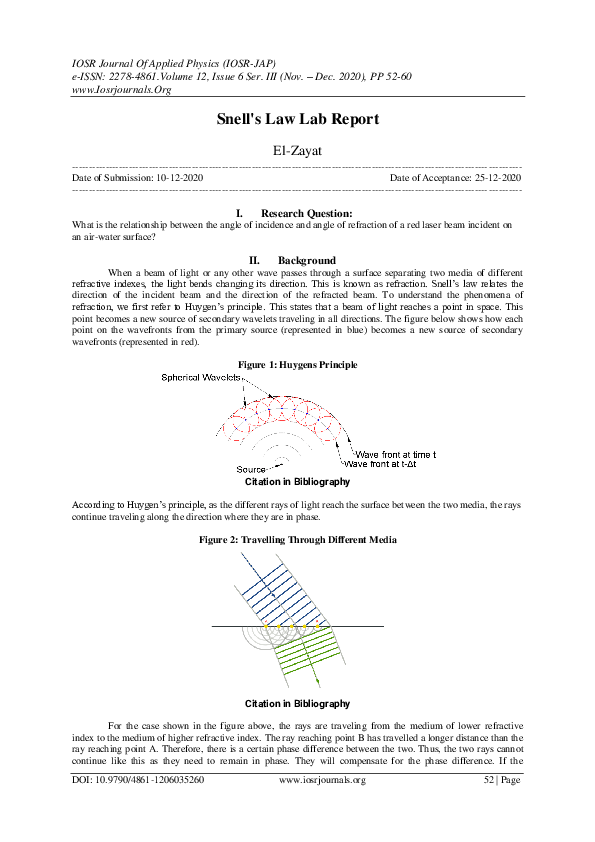 (PDF) Snell's Law Lab Report IOSR Journals Academia.edu
