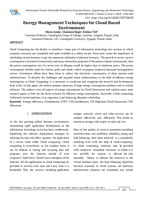 (PDF) Energy Management Techniques for Cloud Based Environment