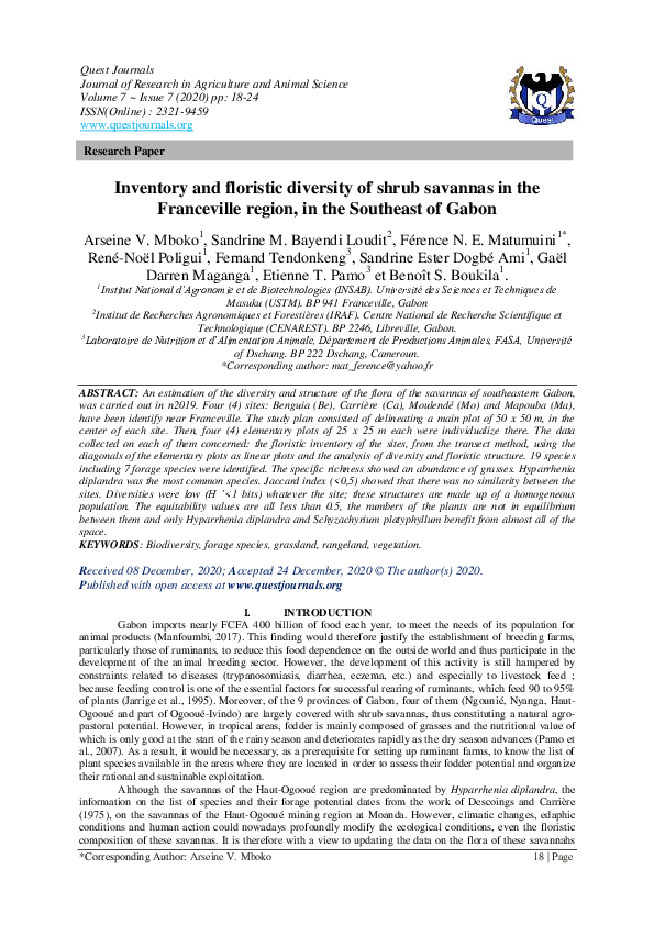 (PDF) Inventory and floristic diversity of shrub savannas in the ...