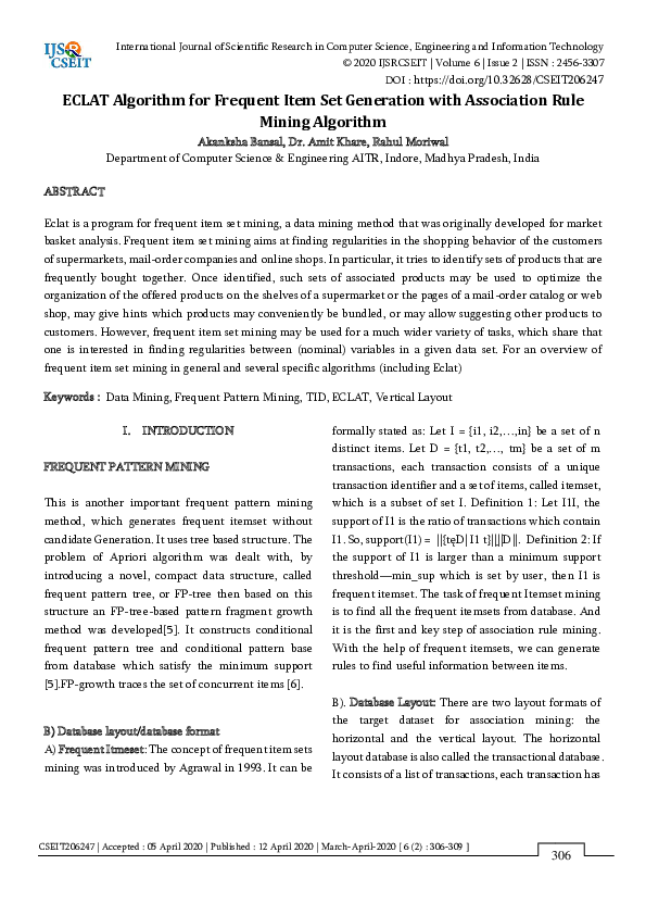  pdf eclat algorithm for frequent item set generation with association