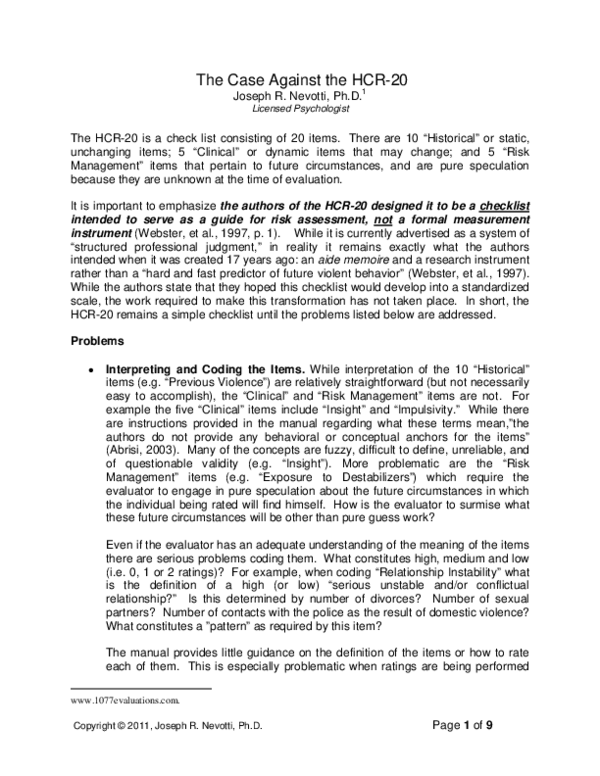 (PDF) The Case Against the HCR-20
