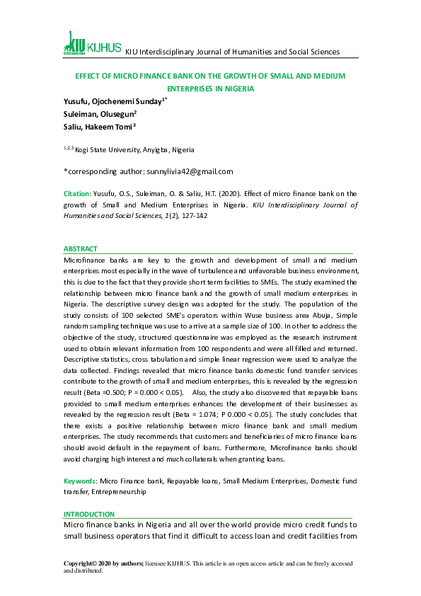 (PDF) EFFECT OF MICRO FINANCE BANK ON THE GROWTH OF SMALL AND MEDIUM ...