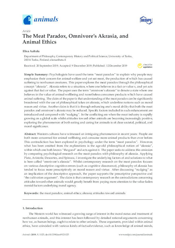 (PDF) The Meat Paradox, Omnivore's Akrasia, and Animal Ethics Elisa