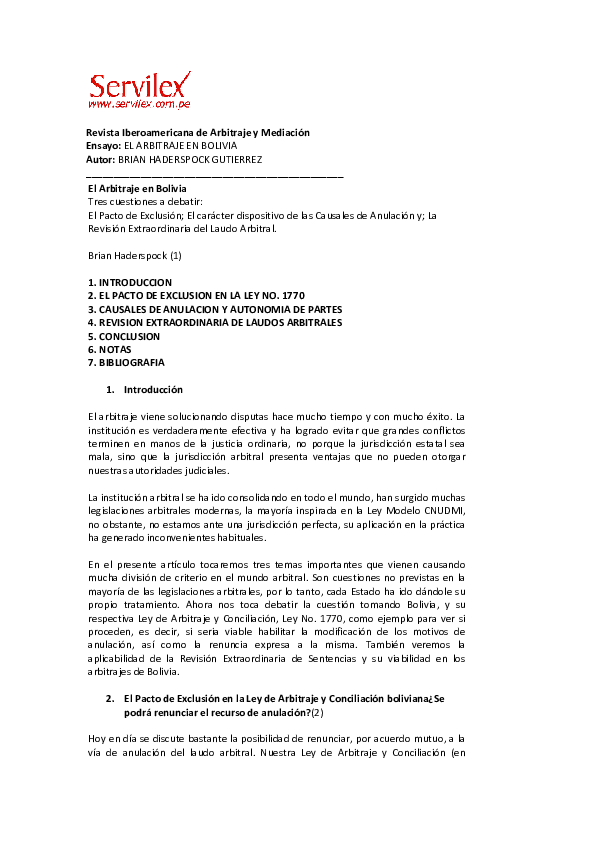Pdf El Arbitraje En Bolivia