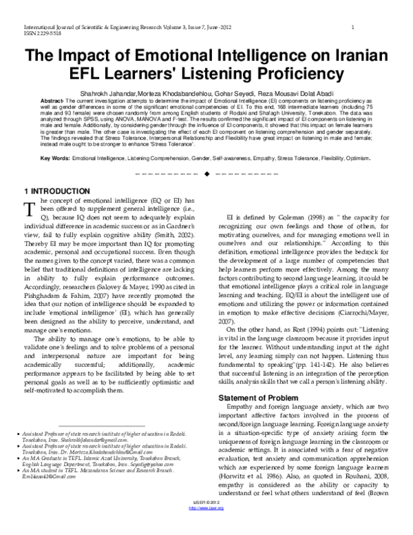 (PDF) The Impact of Emotional Intelligence on Iranian EFL Learners ...