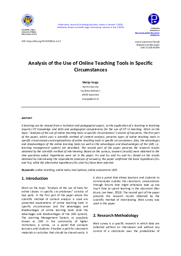 (PDF) Analysis of the Use of Online Teaching Tools in Specific ...