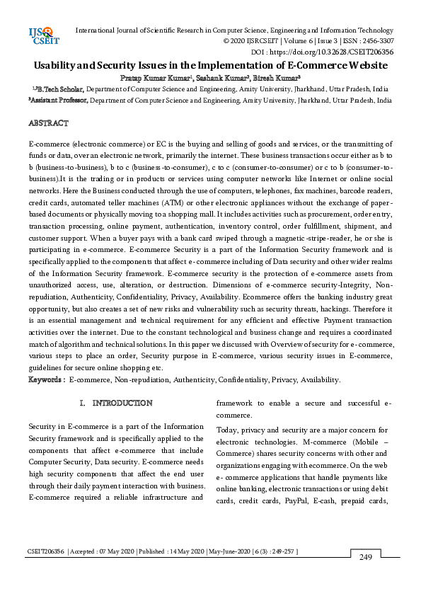 (PDF) Usability and Security Issues in the Implementation of E-Commerce ...