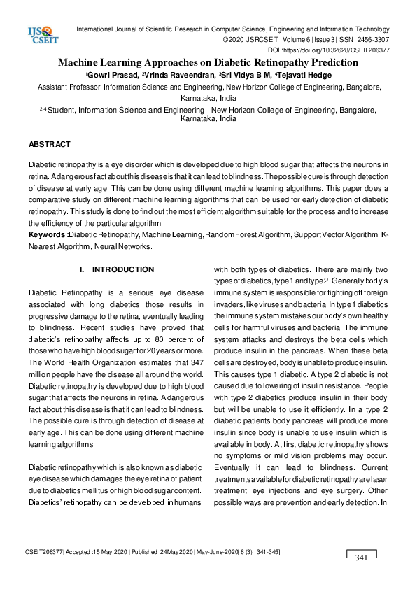 (PDF) Machine Learning Approaches on Diabetic Retinopathy Prediction