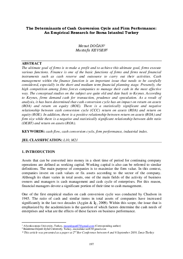  PDF The Determinants Of Cash Conversion Cycle And Firm Performance 