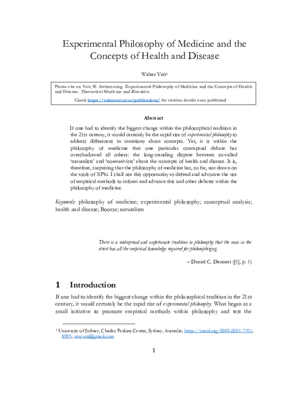 (PDF) Experimental Philosophy of Medicine and the Concepts of Health ...