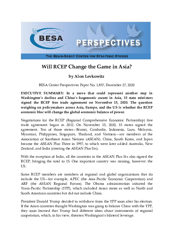Pdf Will Rcep Change The Game In Asia Pdf Will Rcep Change The Game In Asia