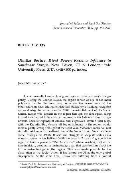 (PDF) Dimitar Bechev, Rival Power: Russia’s Influence in Southeast Europe