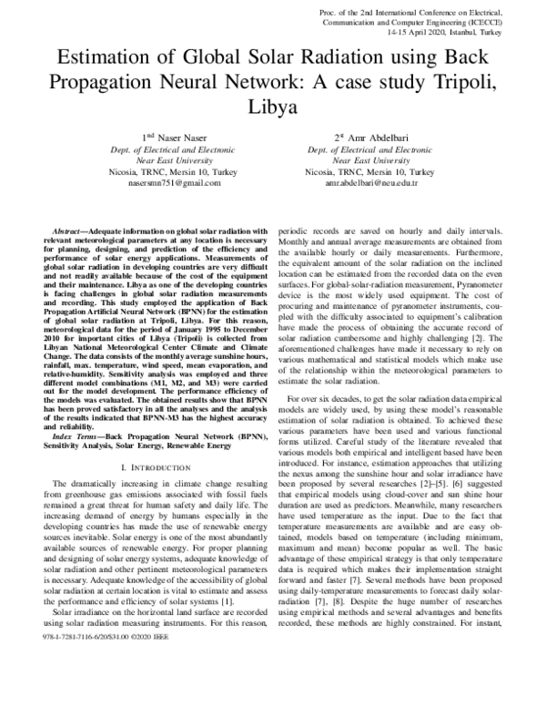(PDF) Estimation of Global Solar Radiation using Back Propagation ...