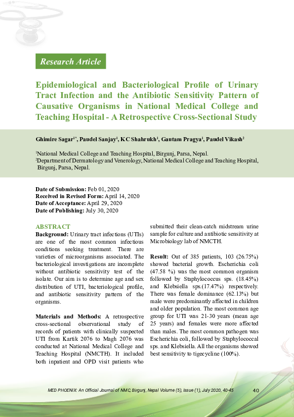 (PDF) Epidemiological and Bacteriological Profile of Urinary Tract ...