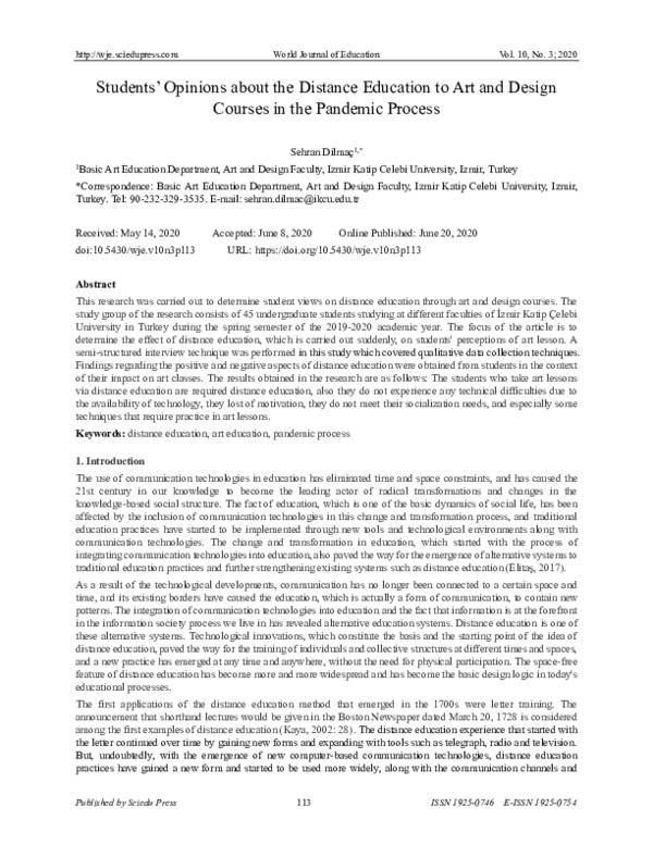 (PDF) Students' Opinions about the Distance Education to Art and Design ...