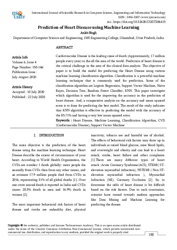 (PDF) Prediction of Heart Disease using Machine Learning