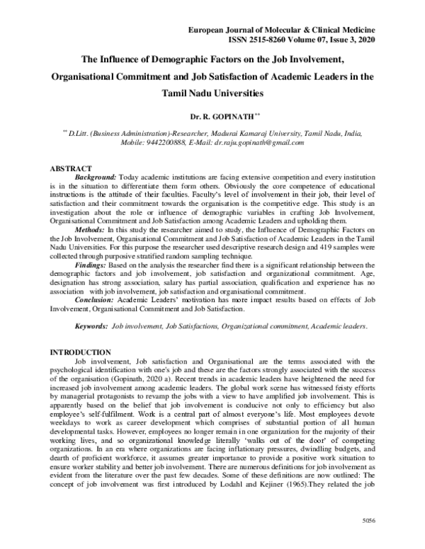 (PDF) The Influence of Demographic Factors on the Job Involvement ...