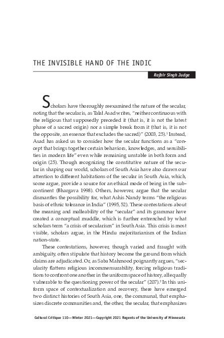 (PDF) The Invisible Hand of the Indic