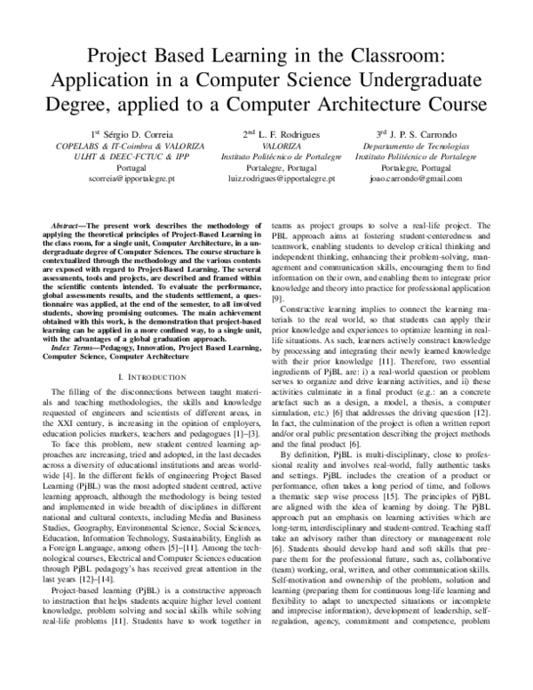 (PDF) Project Based Learning in the Classroom: Application in a ...