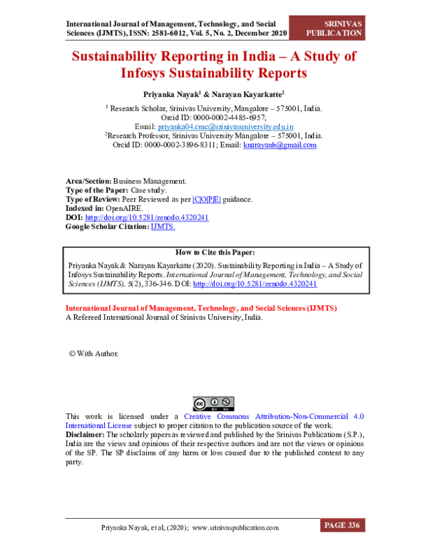 (PDF) Sustainability Reporting in India -A Study of Infosys ...