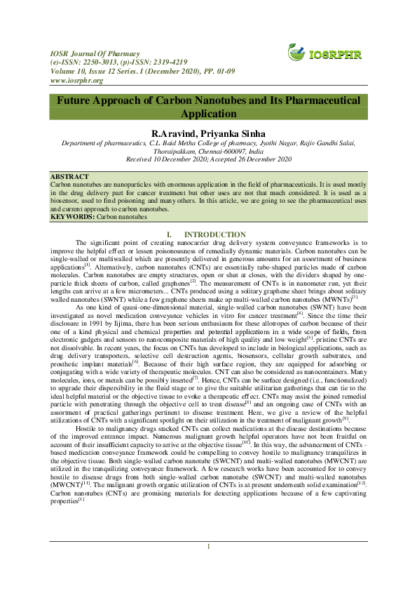 (PDF) Future Approach of Carbon Nanotubes and Its Pharmaceutical ...