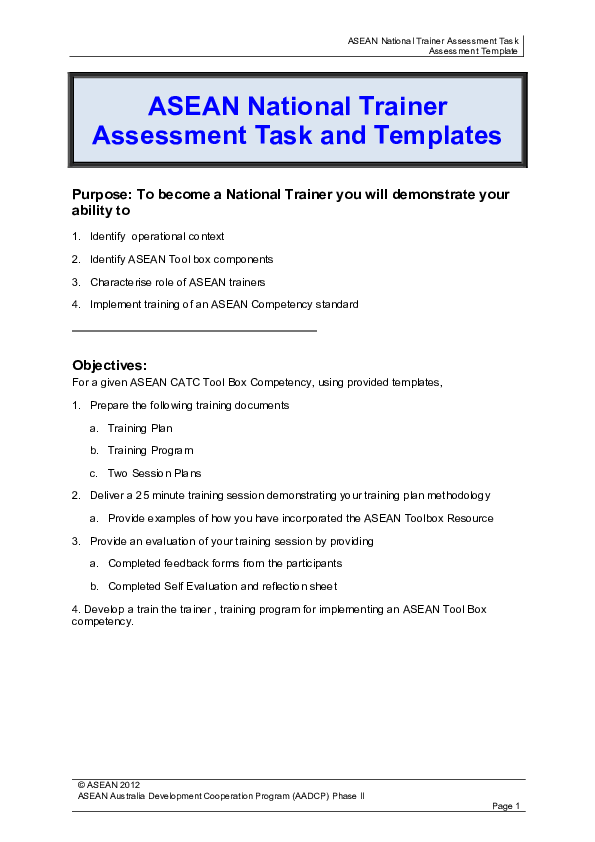 (DOC) ASEAN National Trainer Assessment Task and Templates