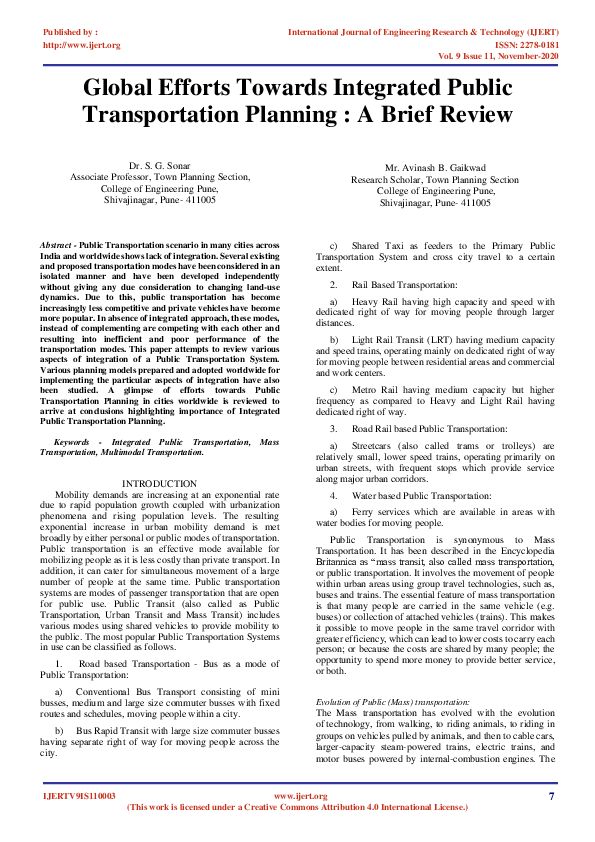 (PDF) IJERTGlobal Efforts Towards Integrated Public Transportation