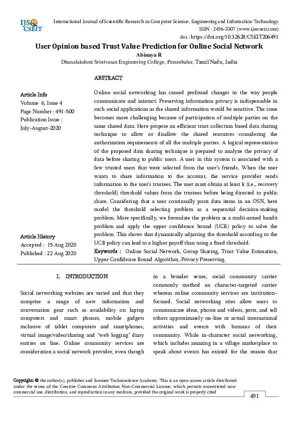 (PDF) User Opinion based Trust Value Prediction for Online Social Network