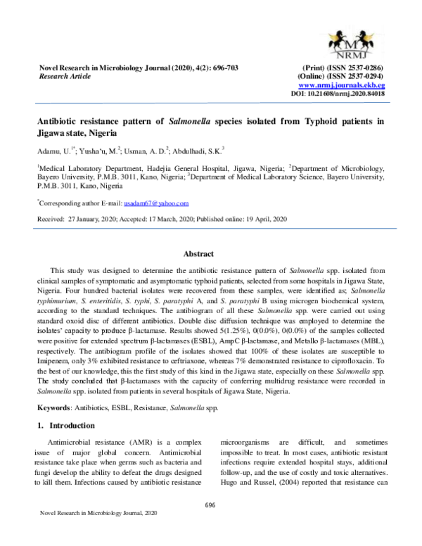 (PDF) Antibiotic resistance pattern of Salmonella species isolated from ...