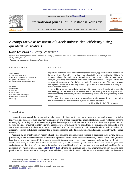 (PDF) A Comparative Assessment of Greek Universities' Efficiency Using ...