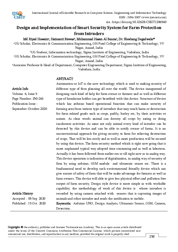 (PDF) Design and Implementation of Smart Security System for Farm ...