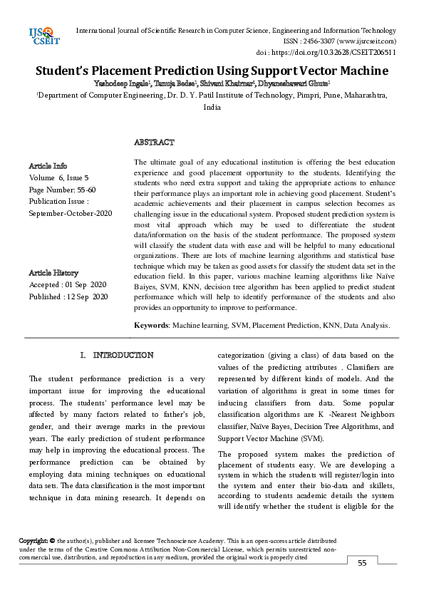 (PDF) Student's Placement Prediction Using Support Vector Machine