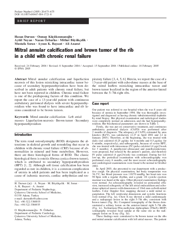 (PDF) Mitral annular calcification and brown tumor of the rib in a ...