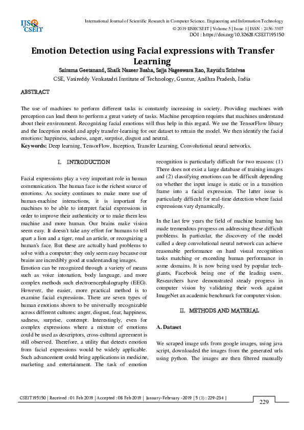 (PDF) Emotion Detection using Facial expressions with Transfer Learning