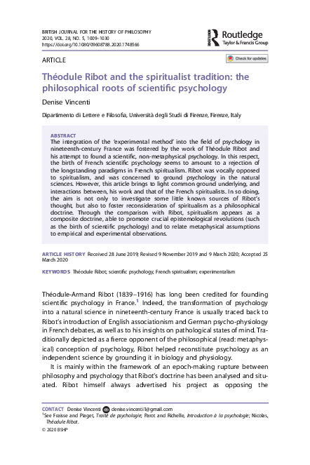 (PDF) Théodule Ribot and the spiritualist tradition: the philosophical ...